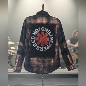 Upcycled RED HOT CHILI PEPPERS distressed Graphic Flannel Shirt